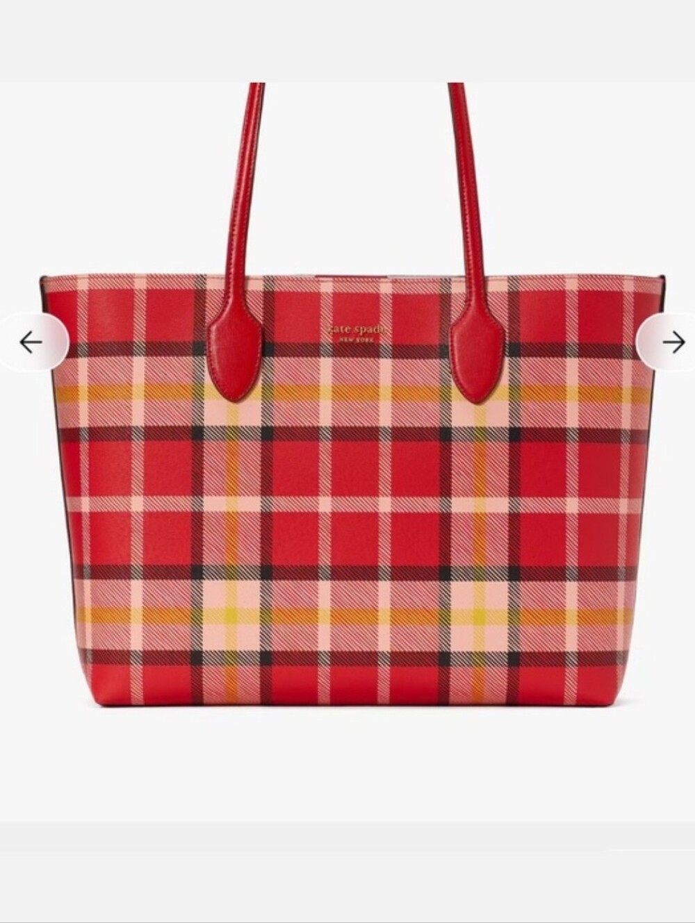 kate spade Red Plaid Leather Tote with Yellow Accents